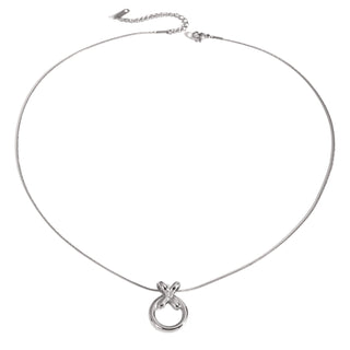Silver Luna Twist Necklace featuring a twisted loop pendant on a fine snake chain, displayed on a white background.