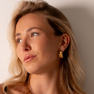 Alana Textured Hoops 18k gold sculptural textured hoop earrings side profile lifestyle