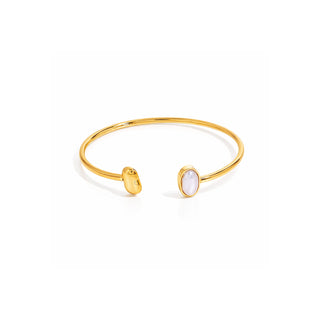 Athena Pearl Bangle 18k gold PVD imitation oval pearl open cuff bangle on white background