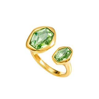 Flora Green Zircon Ring 18k gold PVD green zircon open band adjustable ring on white background