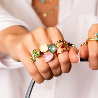 Flora Green Zircon Ring 18k gold green zircon ring styled with colourful stone gold rings
