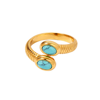 Ios Turquoise Snake Ring 18k gold PVD natural turquoise snake adjustable ring on white background