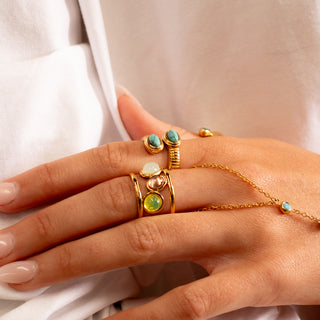 Monte Gem Ring 18k gold multi-stone adjustable ring styled with Island Collection gold rings
