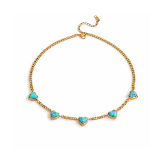 Naxos Turquoise Necklace 18k gold PVD natural turquoise heart curb chain necklace on white background