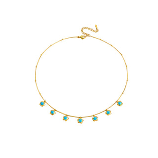 Paros Turquoise Necklace 18k gold PVD natural turquoise floral charm choker necklace on white background